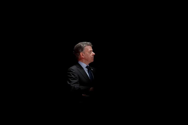 MADRID, SPAIN - DECEMBER 14:  President of Colombia Juan Manuel Santos speaks at the Premio Nueva Economia Forum 2016 ceremony at the Royal Theatre on December 14, 2016 in Madrid, Spain. During the ceremony Rajoy gave the Nueva Economia Forum Award to Juan Manuel Santos. Santos is on a visit to Spain after he received the Nobel Peace Prize Award in Oslo, Norway.  (Photo by Pablo Blazquez Dominguez/Getty Images)