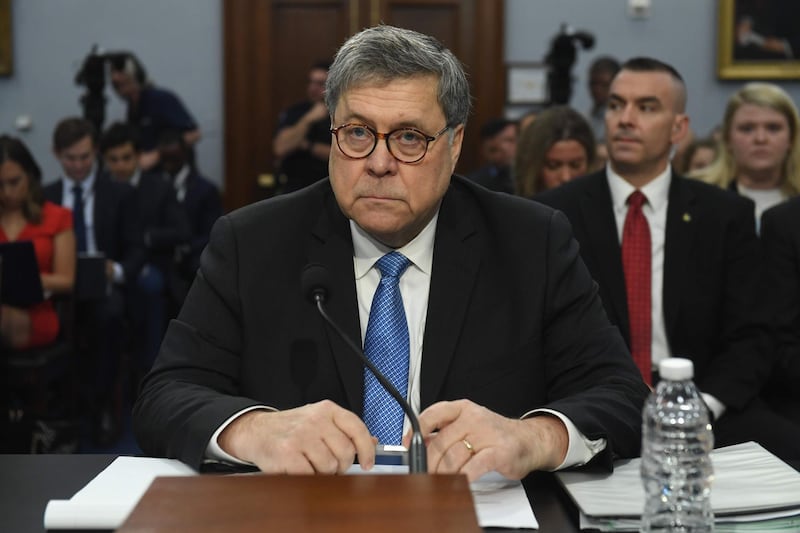 (FILES) In this file photo taken on April 9, 2019 US Attorney General William Barr waits to testify during a US House Commerce, Justice, Science, and Related Agencies Subcommittee hearing on the Department of Justice Budget Request for Fiscal Year 2020, on Capitol Hill in Washington, DC. US President Donald Trump on December 14, 2020 said Attorney General Bill Barr, who contradicted his claims that the November 3 election was marred by fraud, would leave office after doing an "outstanding job." / AFP / SAUL LOEB
