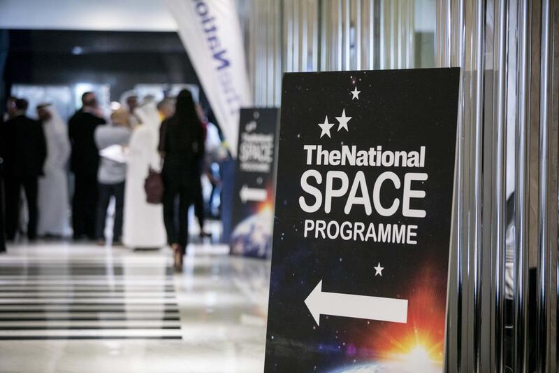 Guests attend a press conference announcing The National Space Programme on Tuesday at the InterContinental Hotel in Abu Dhabi. Silvia Razgova for The National