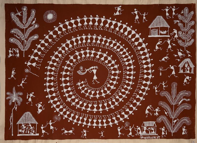 Untitled by Jivya Soma Mashe. Maharashtra (1990s). Natural pigments on cloth. Photo: Museum of Art & Photography