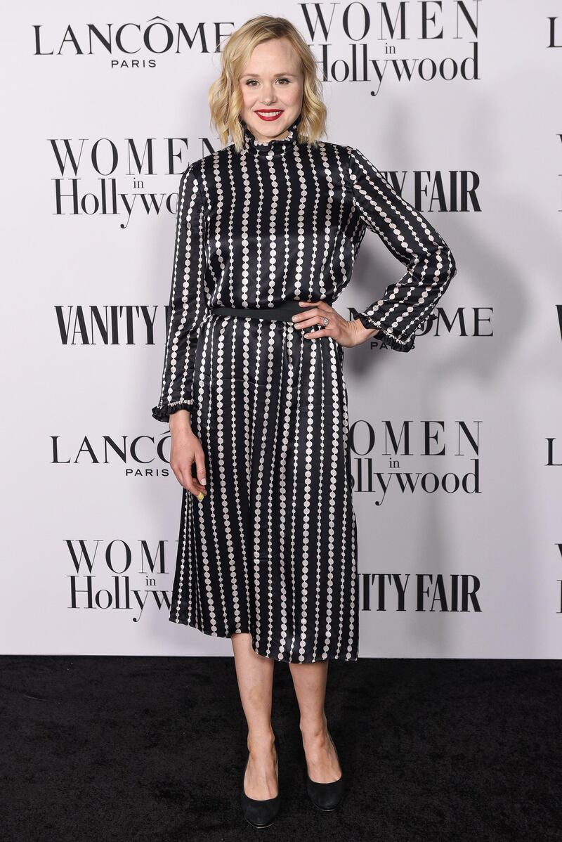 Alison Pill in Kate Spade at the Vanity Fair and Lancôme Women in Hollywood celebration at Soho House on February 06, 2020 in West Hollywood, California.  Getty