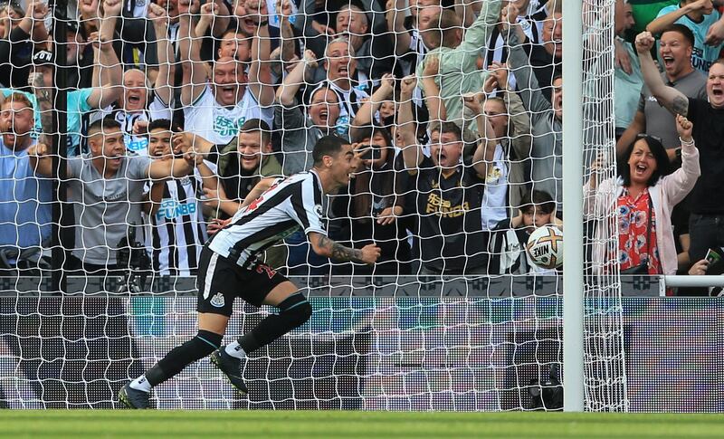 Newcastle's Paraguayan midfielder Miguel Almiron celebrates after levelling the scores. AFP