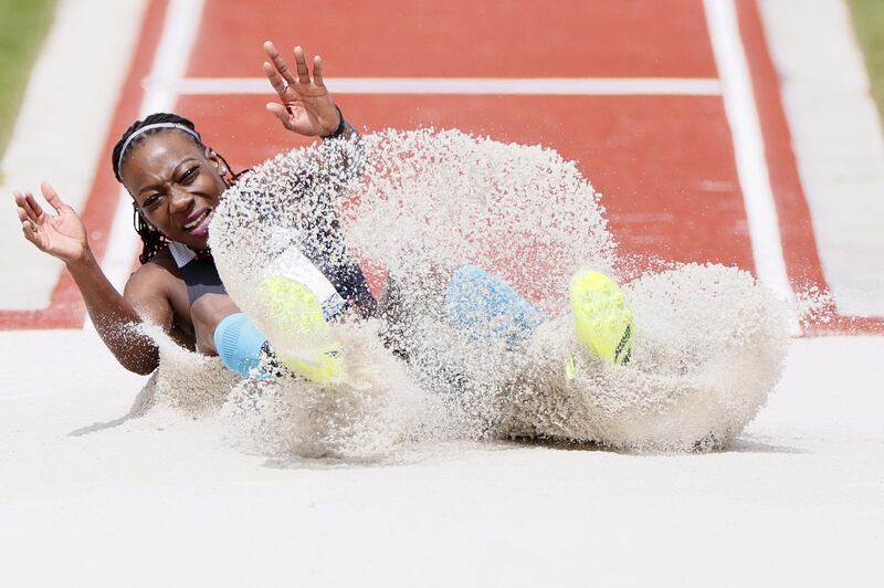 Jamaica's Kimberly Williams competes in the triple jump finial during the USATF Grand Prix at Hayward Field  in Eugene, Oregon, on Saturday, April 24. AFP