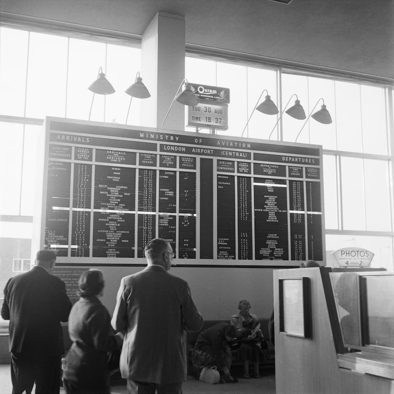 The arrivals and departures board in 1960
