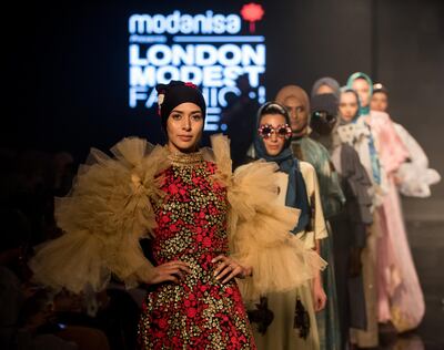 Models on the runway at Modest Fashion Week, London
