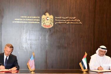 Dr Anwar Gargash and John Rakolta signed the memorandum on Tuesday. US Embassy in the UAE