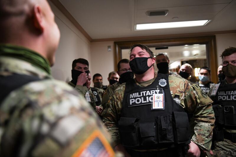 Members of the National Guard meet at the Dirksen Senate Office Building in Washington, DC. Reuters
