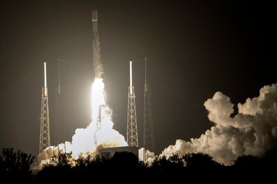 A SpaceX Falcon 9 rocket, with a payload including two lunar rovers from Japan and the UAE, lifts off from Cape Canaveral, Florida, last December. AP Photo