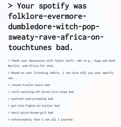 The results from How Bad is Your Spotify. 
