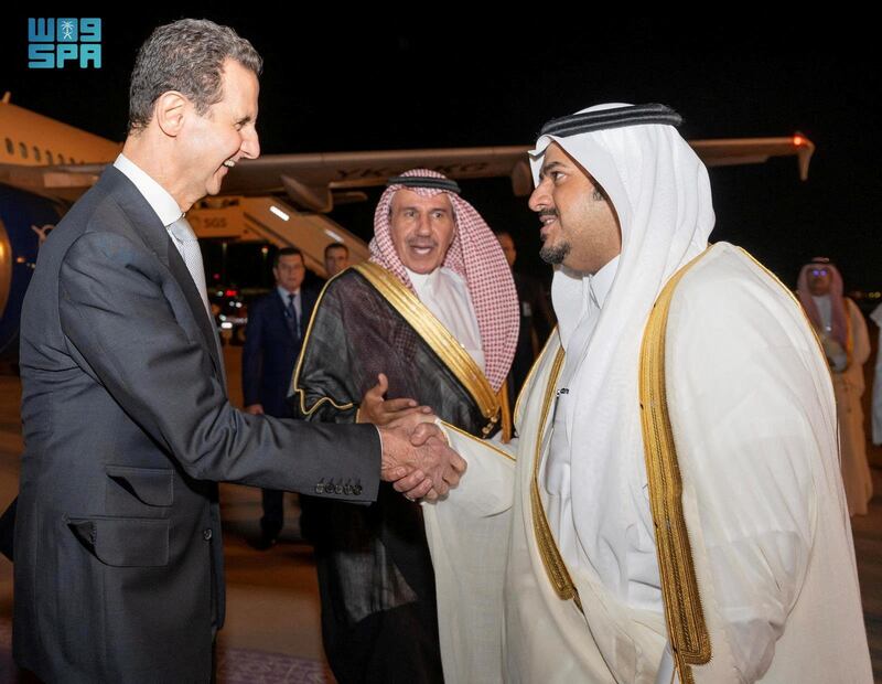 Syria's President Bashar Al Assad arrives for the OIC summit in Riyadh. SPA