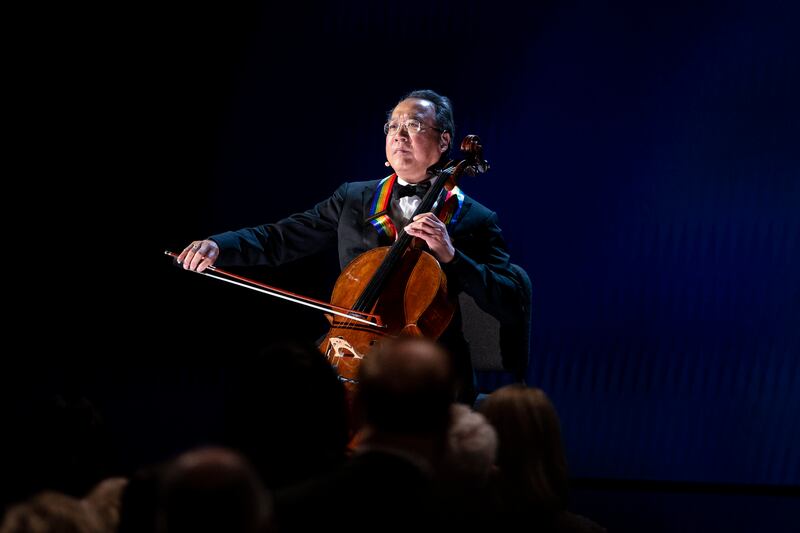 Cellist Yo-Yo Ma performs at the John F Kennedy Centre for the Performing Arts, in Washington.   EPA