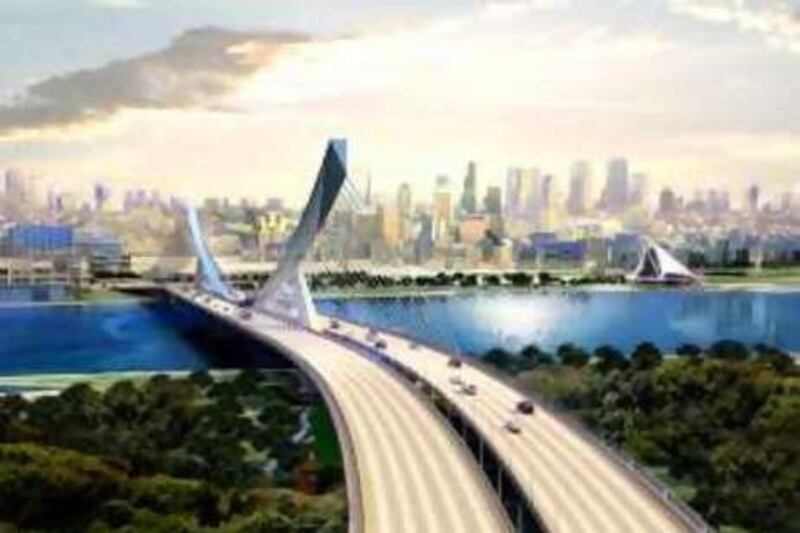 This undated rendering shows the new bridge across Dubai creek. The Dh810 million crossing will have 12 lanes and would replace the existing floating bridge. Pics supplied by Roads and Transport Authority (RTA)
