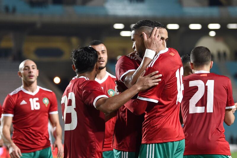 Morocco striker Youssef Annassiri celebrates after scoring a goal at the Rades Olympic Stadium in Tunisia. AFP