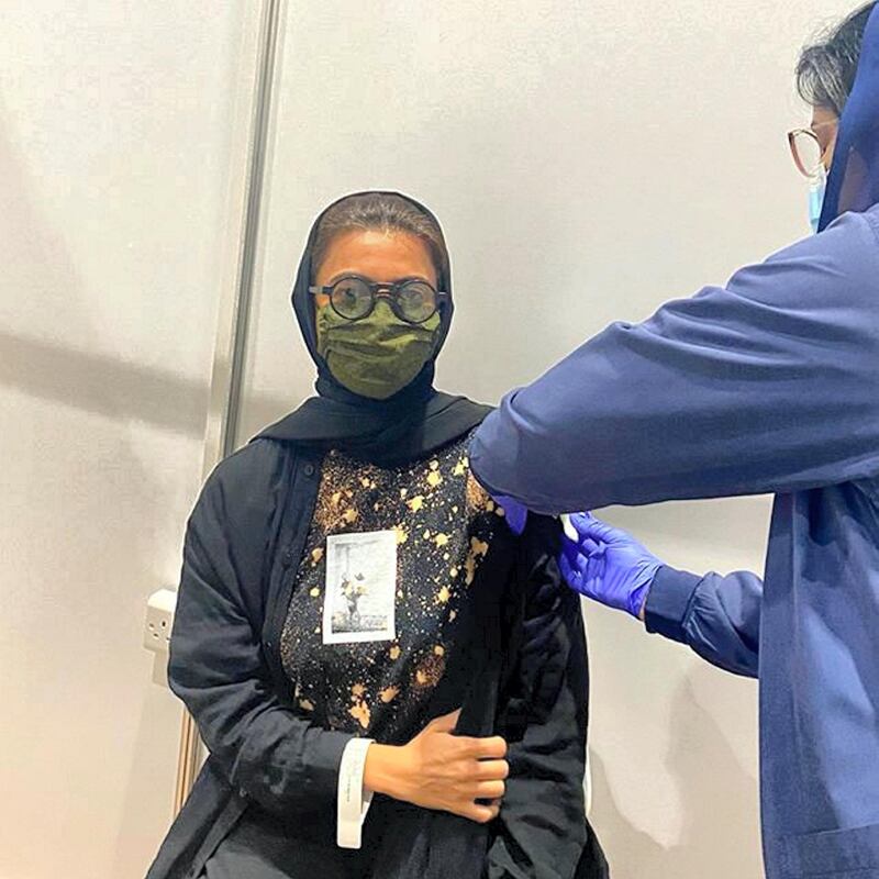 Noura Al Kaabi, Minister of Culture and Youth, gets the Sinopharm jab.