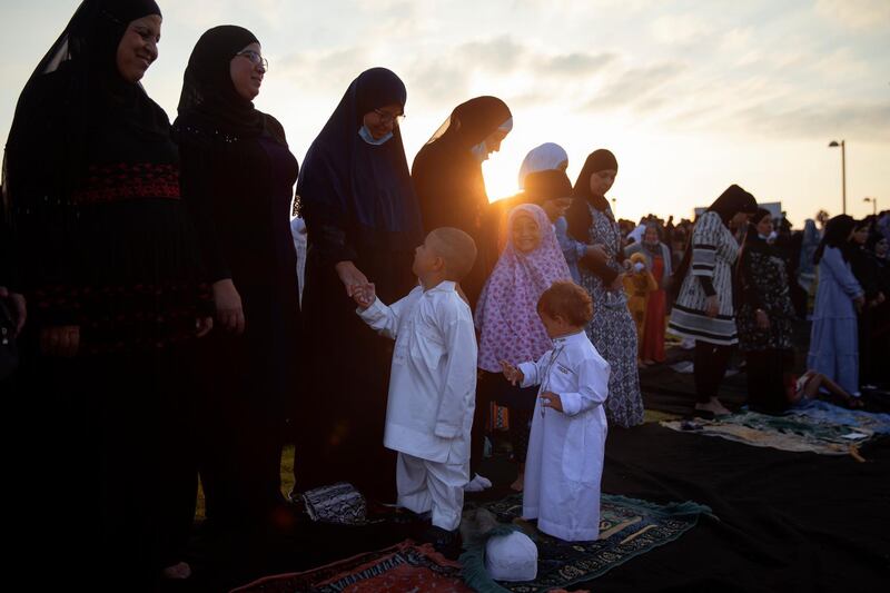 Muslim worshippers offer Eid al-Adha prayer at a park as in the mixed Arab Jewish city of Jaffa, near Tel Aviv, Israel. AP