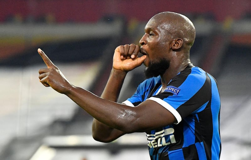 Inter Milan's Romelu Lukaku celebrates scoring their second goal. Reuters