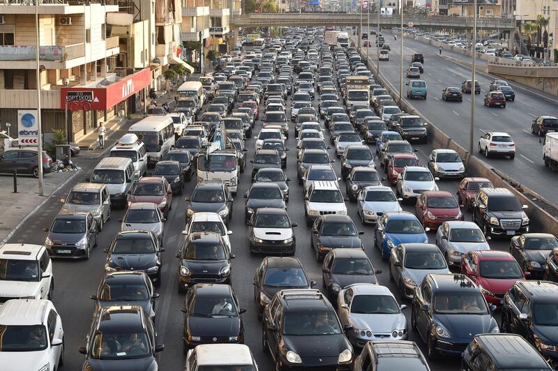 Traffic in Beirut backed up by a protest against the Lebanese government's inability to find a way out of the economic crisis crippling the country. EPA