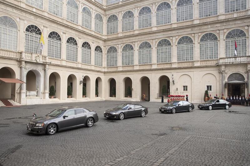 A motorcade carrying the UAE delegation led by Sheikh Mohamed bin Zayed leaves the Apostolic Palace. Ryan Carter / Crown Prince Court - Abu Dhabi