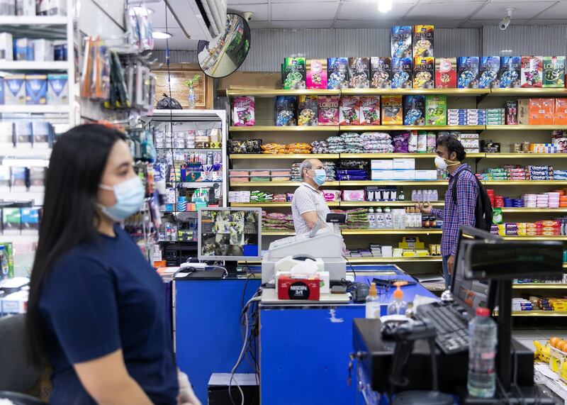 DUBAI, UNITED ARAB EMIRATES. 31 MARCH 2020. 
A supermarket in Bani Yas neighborhood.
(Photo: Reem Mohammed/The National)

Reporter: NICK WEBSTER
Section: COVID NA 