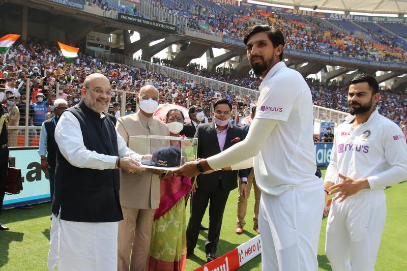 Amit Shah Indian home minister Ram Nath Kovind President of India Jay Shah BCCI secretary  and Ishant Sharma of India during day one of the third PayTM test match between India and England held at the Narendra Modi Stadium , Ahmedabad, Gujarat, India on the 24th February 2021

Photo by Pankaj Nangia/ Sportzpics for BCCI