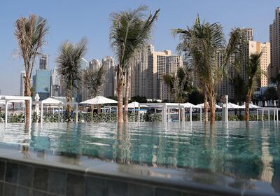 DUBAI, UNITED ARAB EMIRATES , December 24 – 2020 :- Pool area at the Address Beach Resort near Jumeirah Beach Residences in Dubai. ( Pawan Singh / The National ) For Lifestyle. Story by Janice