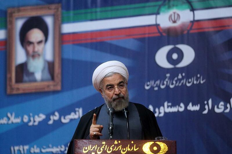 President Hassan Rouhani speaks to a group of medical and nuclear experts in Tehran on May 11, 2014. Mohammad Berno / Iranian Presidency Office / AP Photo