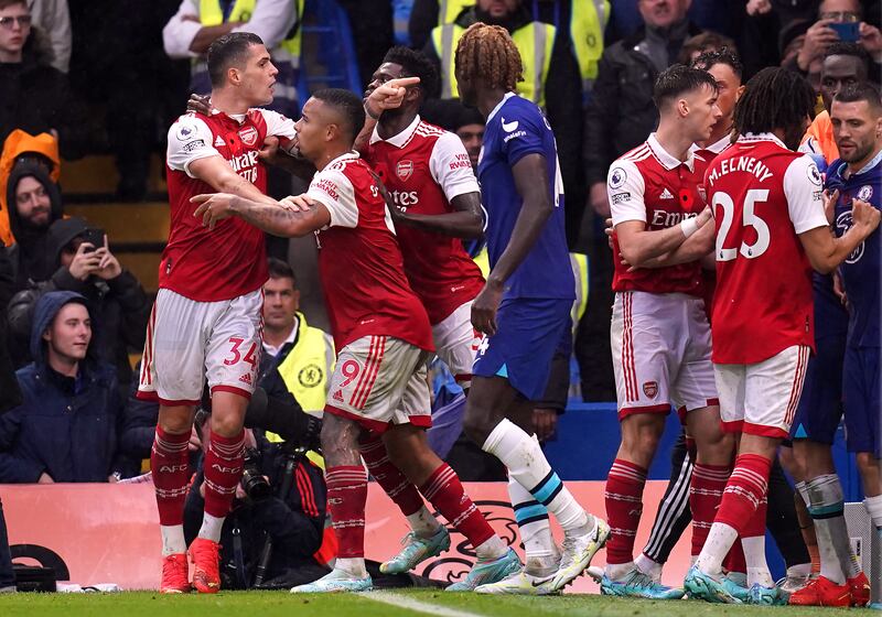 Tempers flare late in the game at Stamford Bridge. PA