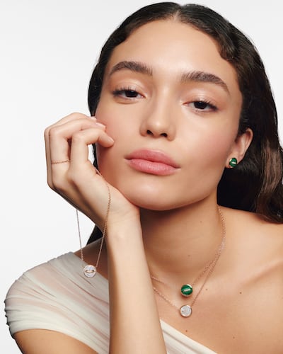 Pom Pom Dot collection is crafted in materials including malachite, mother-of-pearl and white rhodium-plated rose gold. Photo: Pomellato