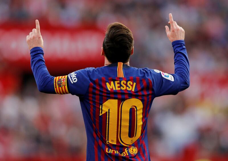 Messi celebrates his hat-trick moment. Reuters