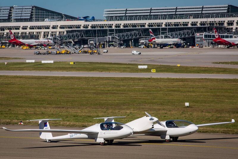 The HY4 is the world’s first aircraft powered solely by a hydrogen fuel cell system. It has the capacity to carry four passengers. Christoph Schmidt / AFP