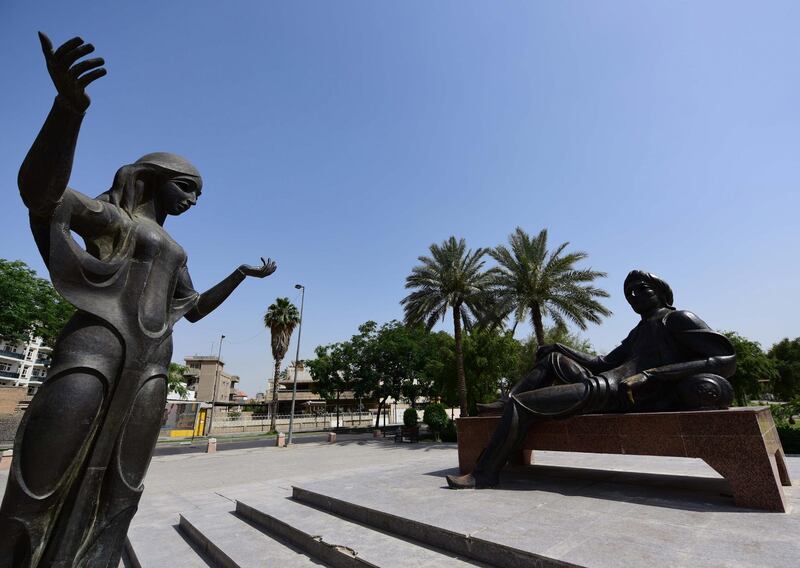 The Shahrazad and Prince Shahrayar statue in the deserted Abu Nawas park in Baghdad, Iraq. EPA