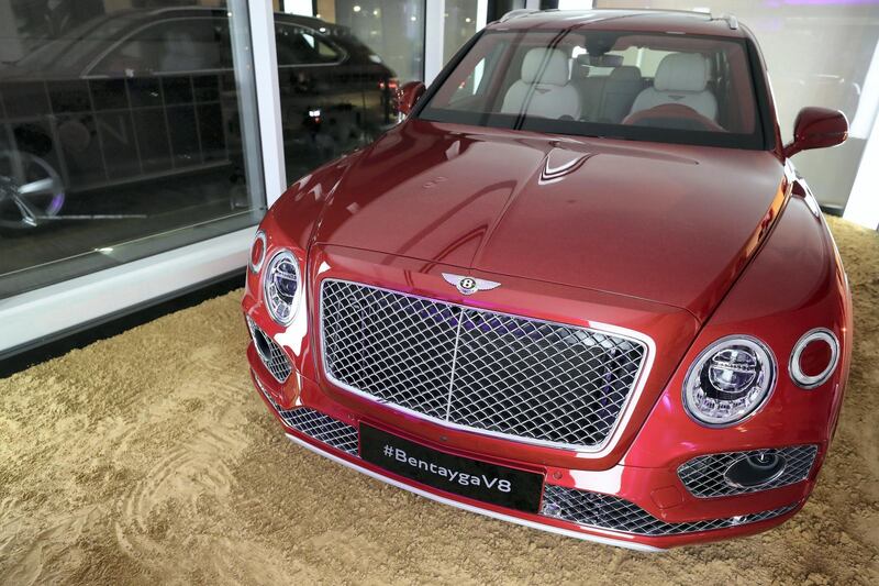 Abu Dhabi, United Arab Emirates - Reporter: Simon Wilgress-Pipe: A Bentley Bentayga V8. The opening of the new Bentley Emirates showroom. Tuesday, January 21st, 2020. Abu Dhabi. Chris Whiteoak / The National