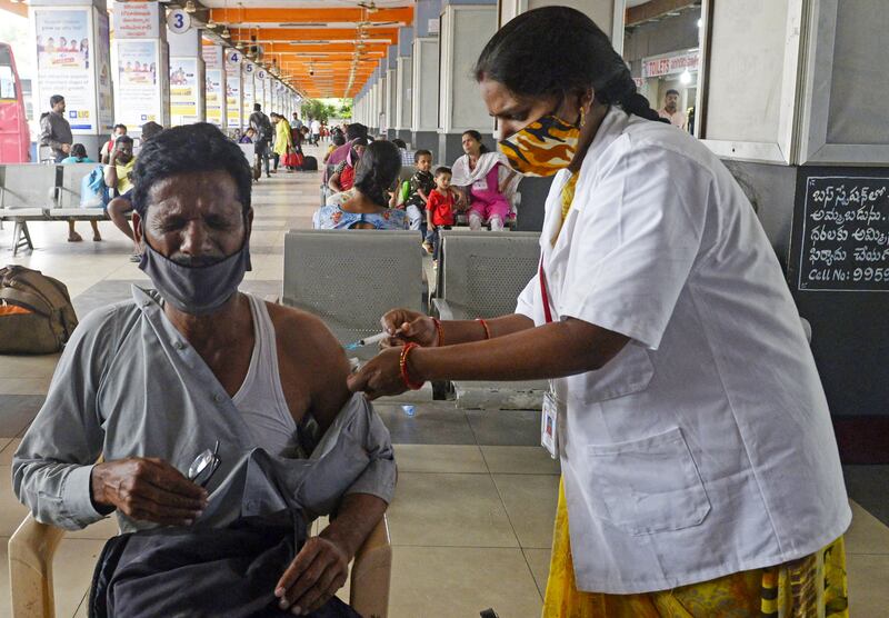 A man gets a covishield vaccine against Covid-19 at a special booster vaccination drive in Hyderabad. All photos: AFP