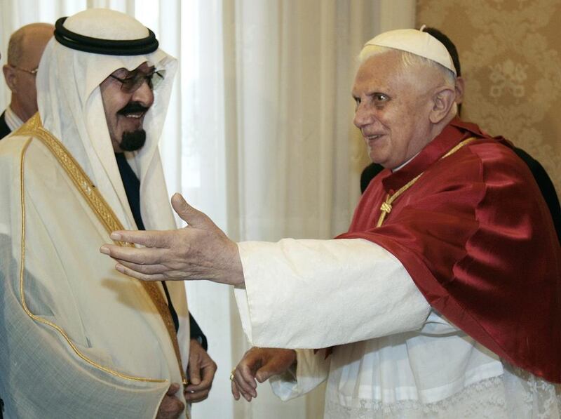 The former Pope Benedict XVI welcomes Saudi Arabia’s King Abdullah at the Vatican in November 2007. Chris Helgren / AP Photo