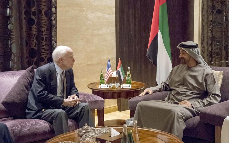 Sheikh Mohammed bin Zayed, Crown Prince of Abu Dhabi and Deputy Supreme Commander of the Armed Forces, with US senator John McCain. Wam