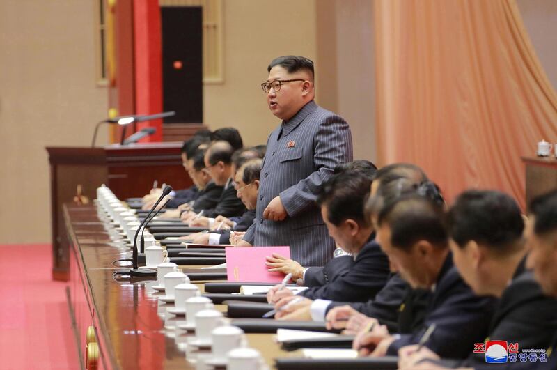 North Korean leader Kim Jong Un makes a closing remark at 5th Conference of Cell Chairpersons of the Workers' Party of Korea (WPK) on December 23 in this photo released by North Korea's Korean Central News Agency (KCNA) in Pyongyang December 24, 2017. KCNA/via REUTERS     ATTENTION EDITORS - THIS IMAGE WAS PROVIDED BY A THIRD PARTY. REUTERS IS UNABLE TO INDEPENDENTLY VERIFY THIS IMAGE. SOUTH KOREA OUT. NO THIRD PARTY SALES. NOT FOR USE BY REUTERS THIRD PARTY DISTRIBUTORS
