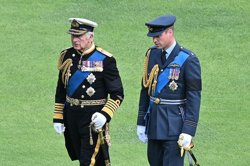 King Charles and Prince William join the procession in the Quadrangle inside Windsor Castle. AFP