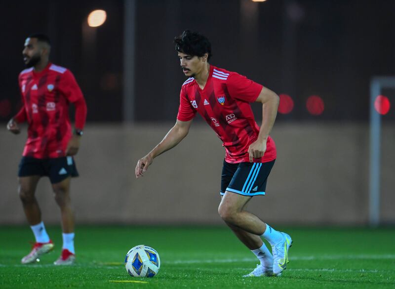 Ahmed Al Attas takes part in a training session with the UAE national team ahead of the 2022 World Cup qualifiers against Syria and Iran. Photo: UAE FA