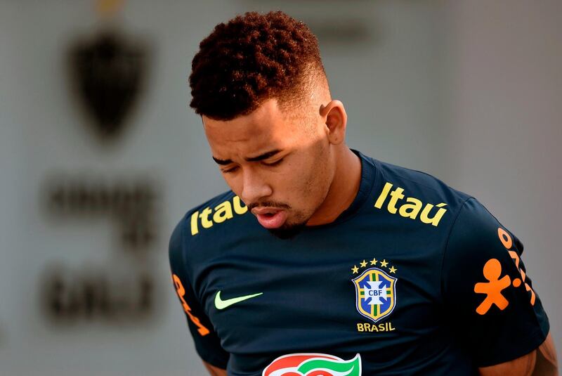 Brazil striker Gabriel Jesus takes part in a training session at Cidade do Galo, in Belo Horizonte. AFP