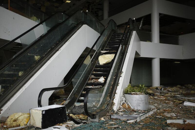 Escalators in an office building lobby are damaged after Hurricane Laura made landfall in Lake Charles, Louisiana. Bloomberg