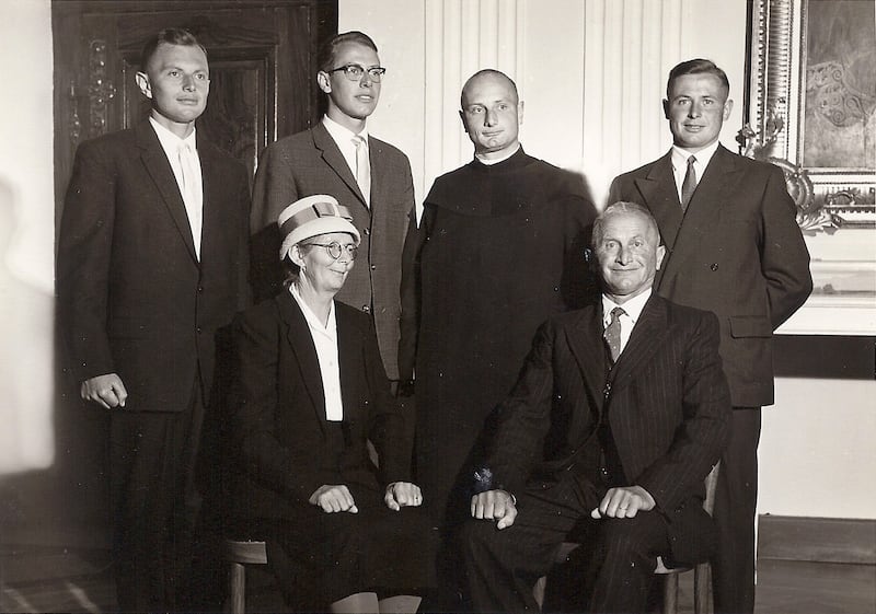 Bishop Paul Hinder, second top left, with his mother, father and three brothers.