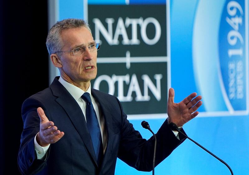 NATO Secretary General Jens Stoltenberg speaks to the media during the NATO Foreign Minister's Meeting at the State Department in Washington, U.S., April 4, 2019.      REUTERS/Joshua Roberts