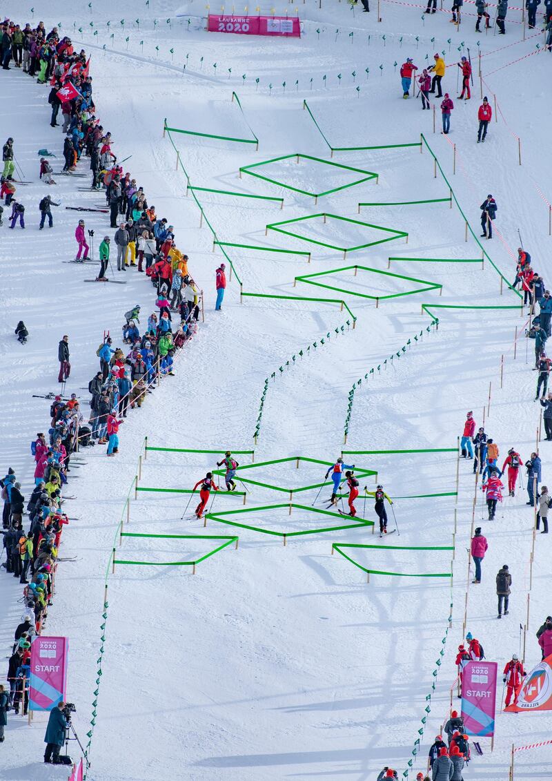 Athletes take part in quarter finals of the ski mountaineering women's wprint at the Winter Youth Olympic Games, on Monday January 13. AP