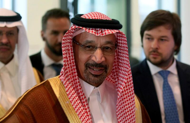 Khalid Al-Falih Minister of Energy, Industry and Mineral Resources of Saudi Arabia arrives for a meeting of the Organization of the Petroleum Exporting Countries, OPEC, and non OPEC members at their headquarters in Vienna, Austria, Saturday, June 23, 2018. (AP Photo/Ronald Zak)