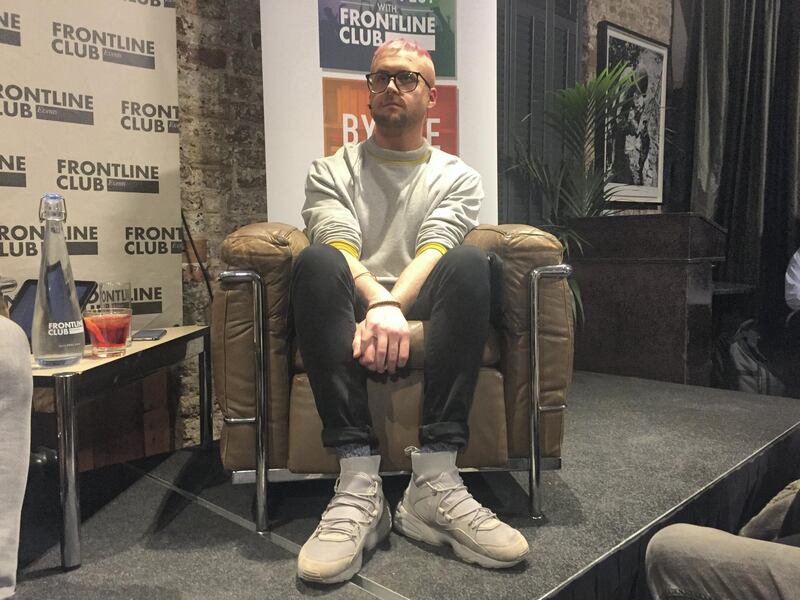 Cambridge Analytica whistleblower Christopher Wylie at the Frontline Club in London. 20 March 2018. Caroline Byrne / The National