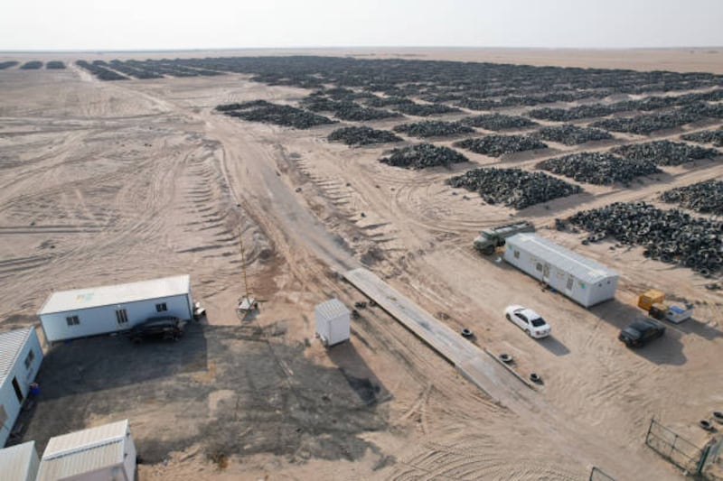 An aerial view of Sulaibiya tyre graveyard near Kuwait City.