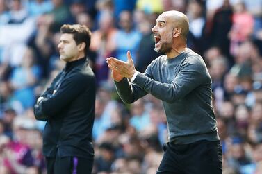 File photo dated 20-04-2019 of Tottenham Hotspur manager Mauricio Pochettino (left) and Manchester City manager Pep Guardiola. Issue date: Monday September 27, 2021.