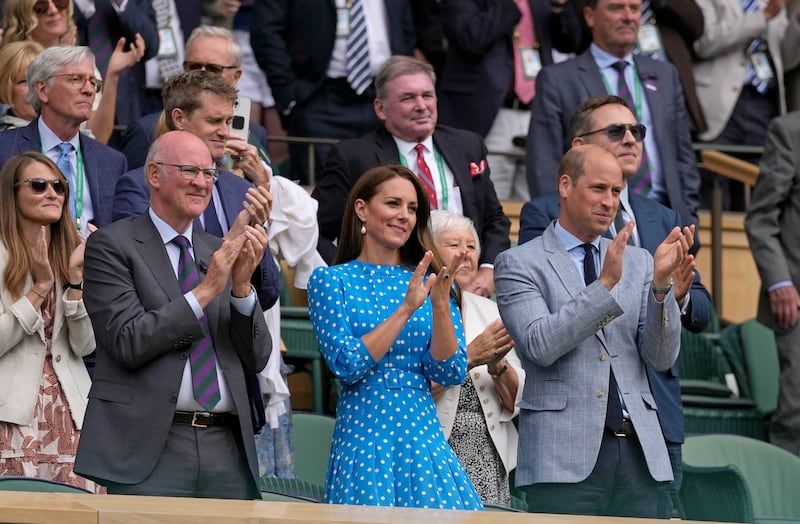 Prince William and Kate, Duchess of Cambridge applaud after watching the Wimbledon quarterfinal match between Novak Djokovic and Jannik Sinner on Centre Court. AP