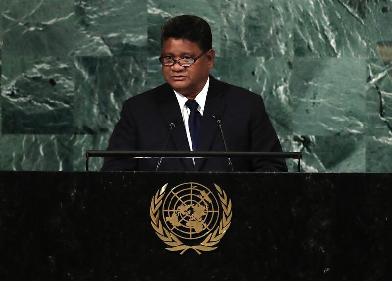 Minister of State for Foreign Affairs for Palau Gustav Aitaro delivers his address. EPA