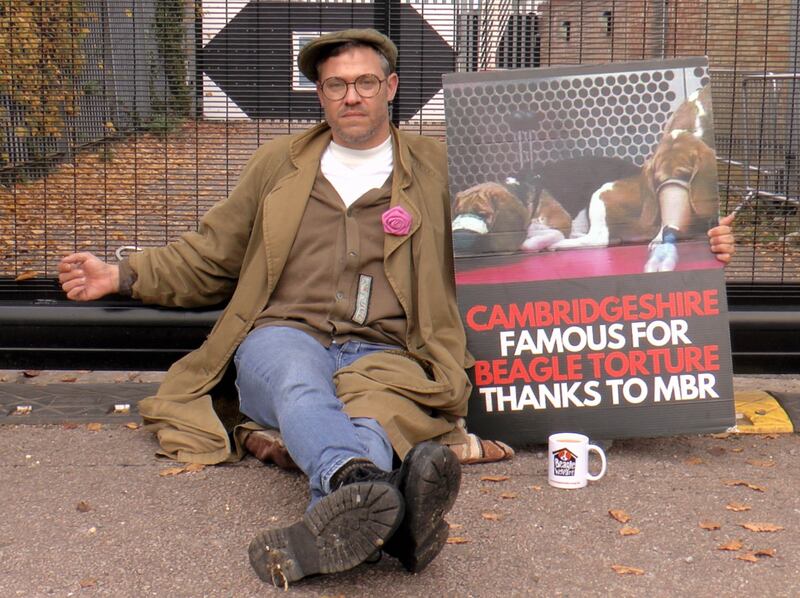 Singer Will Young during an anti-vivisection demonstration outside the MBR Acres research site in April. Photo: tcm.digital